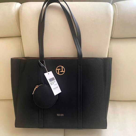 NWT France Texier Black Leather Shoulder Bag Tote with Porchette purse - Picture 2 of 10